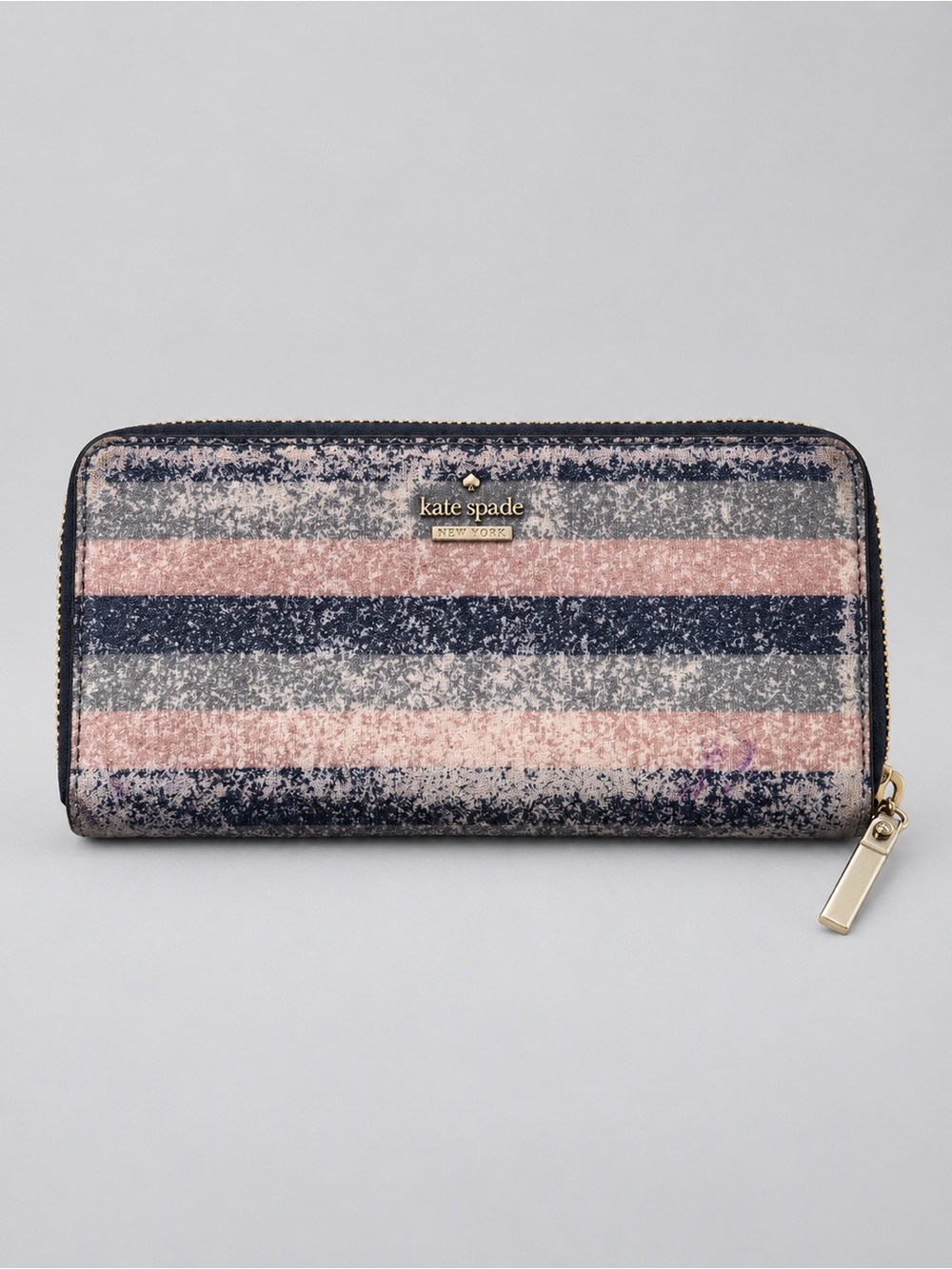 Kate Spade New York Zip-Around Continental Wallet – Striped Coated Canvas